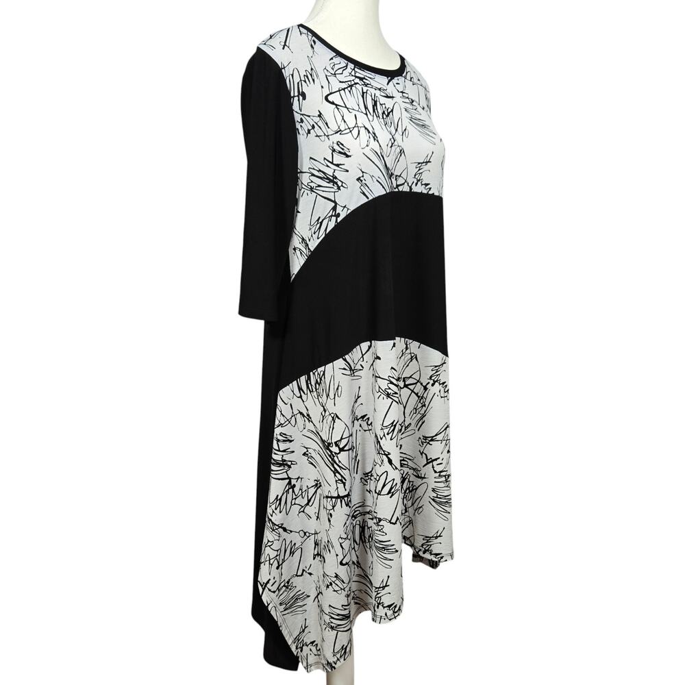 Chalet et Ceci Black White Dress Size S Abstract Asymmetrical Artsy Lagenlook - Picture 2 of 12